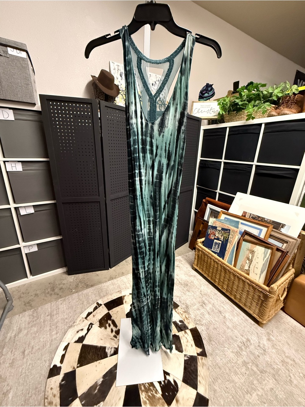 Merhaba Ibiza Tie-Dye Racerback Maxi Dress - Teal & Black *flawed* OSFM